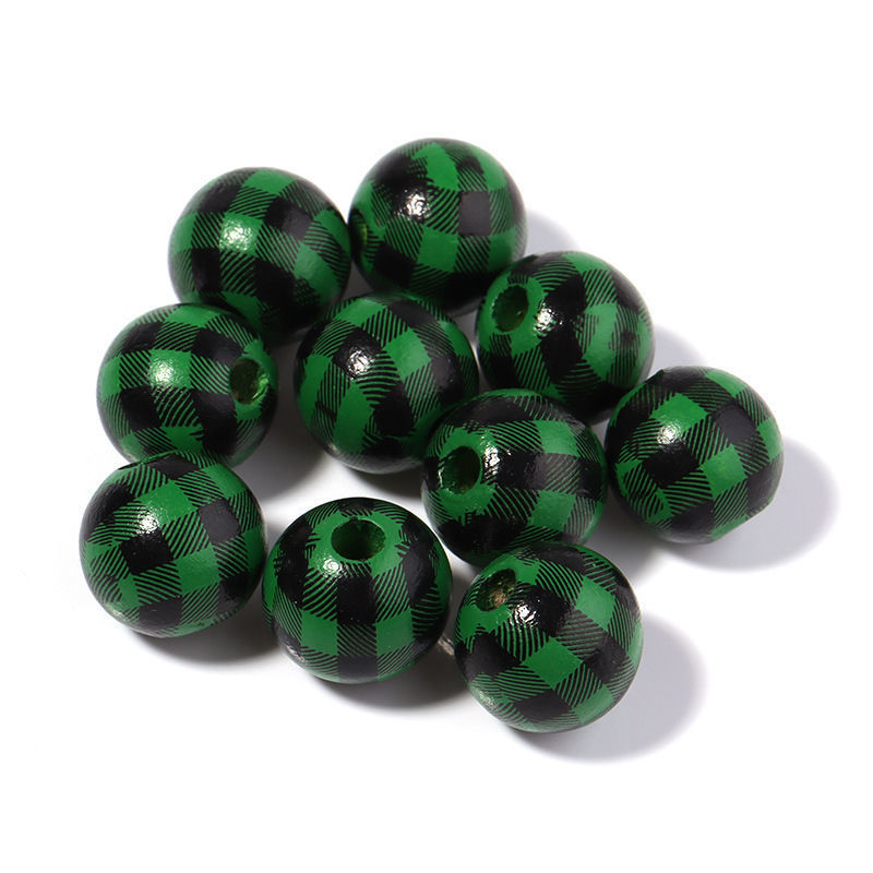 千鸟格木珠DIY挂饰装饰串珠彩色格子木珠配件条纹印花带孔木珠详情14