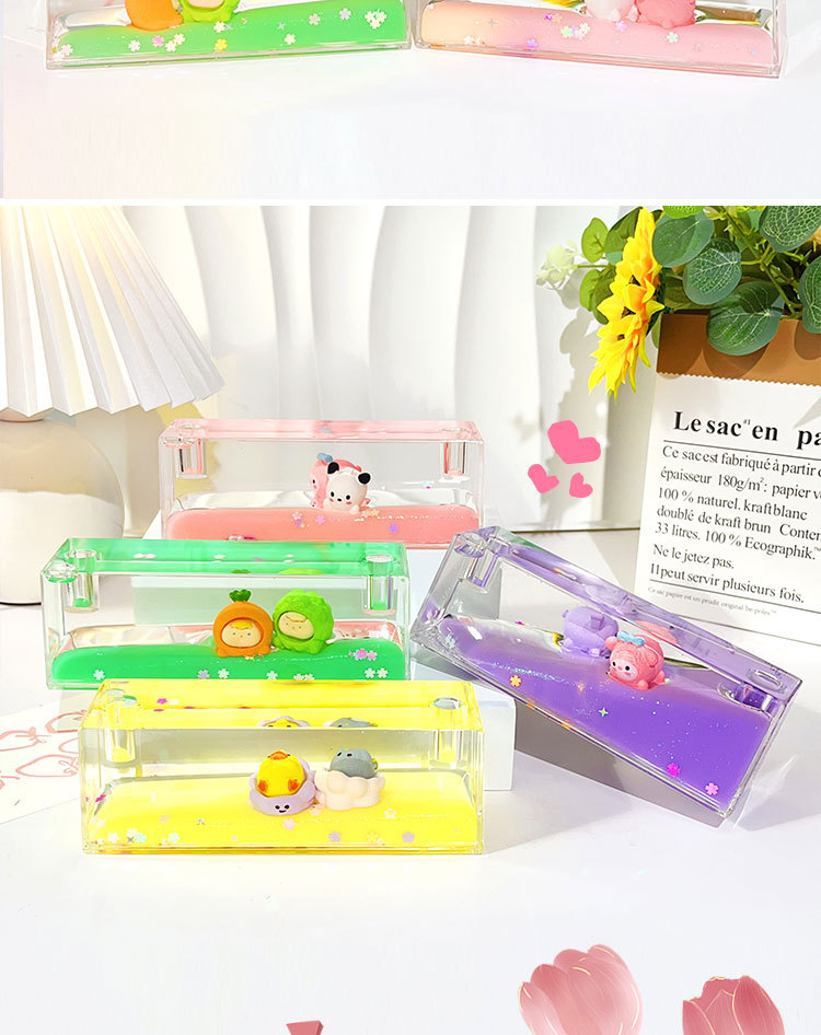 创意入油双漂公仔长方形可爱流沙摆件液体漂浮桌面解压装饰礼品详情2