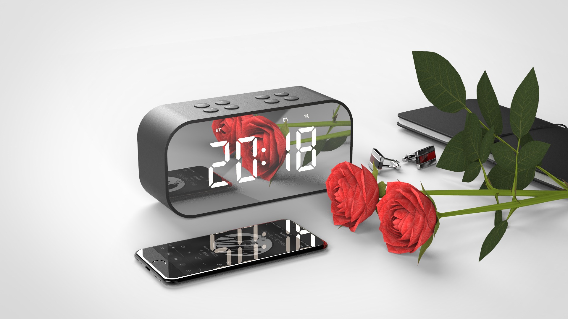Bluetooth speaker, mini creative clock, portable card insert, heavy subwoofer, bedside mirror alarm clock, small speaker BT501 pic 12