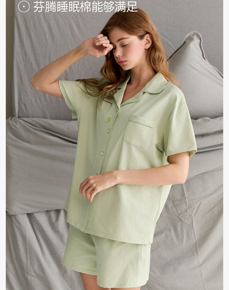 【 All-cotton Soft 】 New summer short-sleeved couple pajamas for men and women, loose, casual, large-sized, thin home wear pic 15