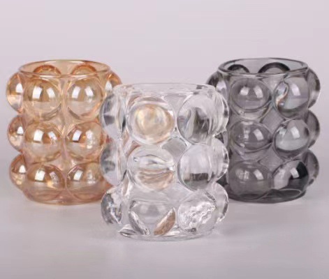 多用途创意透明水晶玻璃笔筒化妆刷桶桌面摆件玻璃烛台蜡烛杯批发详情3