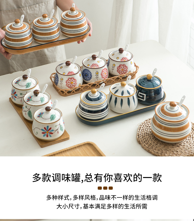 日式调味罐陶瓷猪油罐耐高温大容量厨房餐具带盖勺多款式热销套装详情4