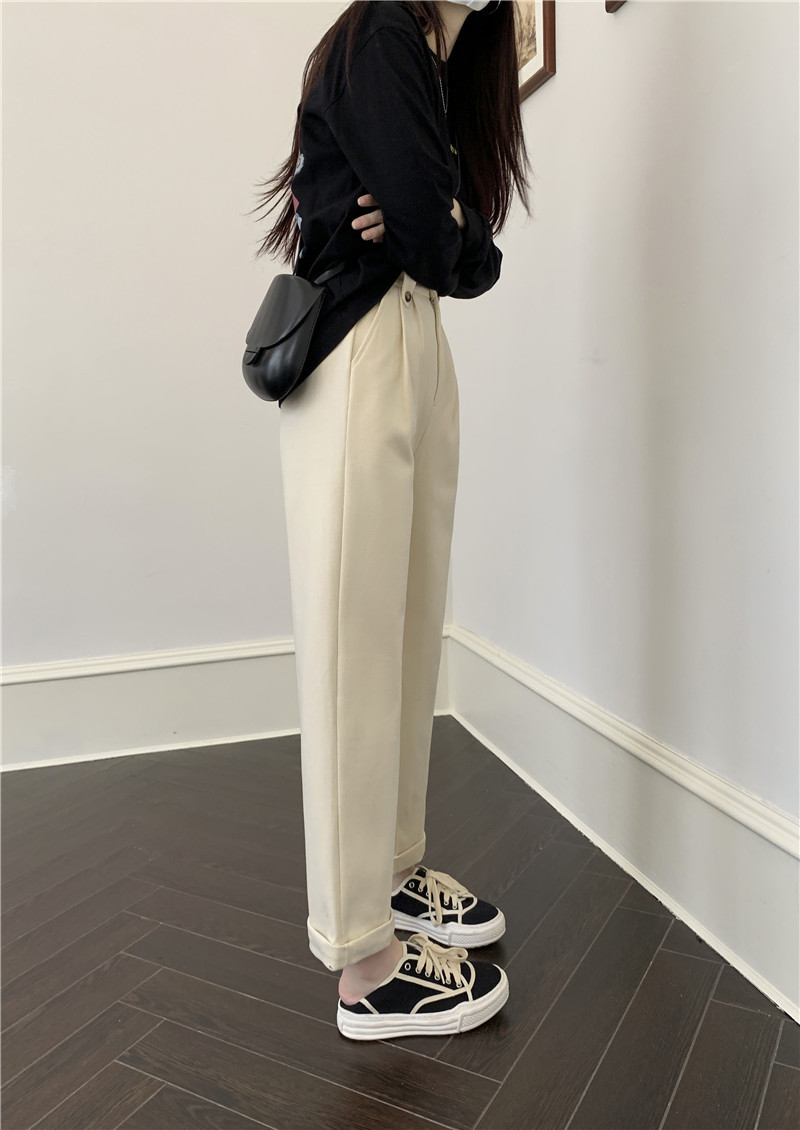 Apricot-colored woolen pants for women in the autumn and winter of 2022: loose, slimming, thickened, warm, and casual, grandma and dad pants pic 6