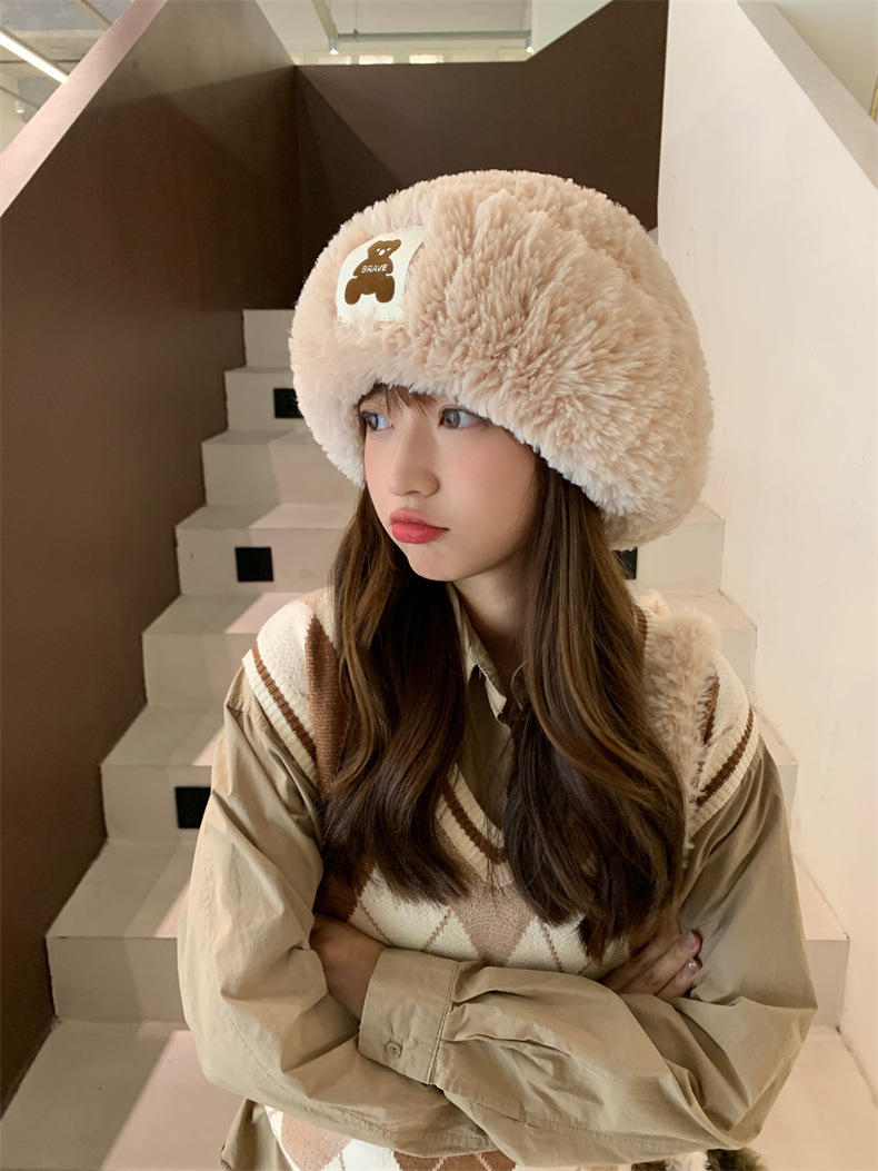 Sheepskin fleece headwear and ear-protecting hat, big head collar to show off face, little Northeast Mongolian cold-proof knitted hat, cute little bear pic 19