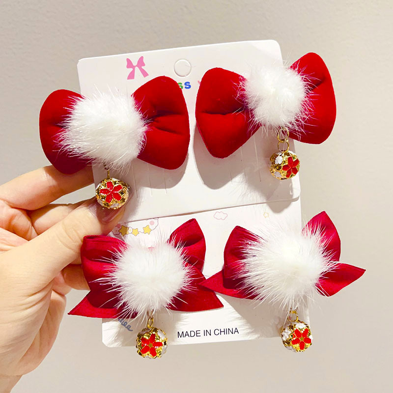 儿童红色貂绒发夹喜庆新年古风发饰女童宝宝春节汉服发卡少女头饰详情39