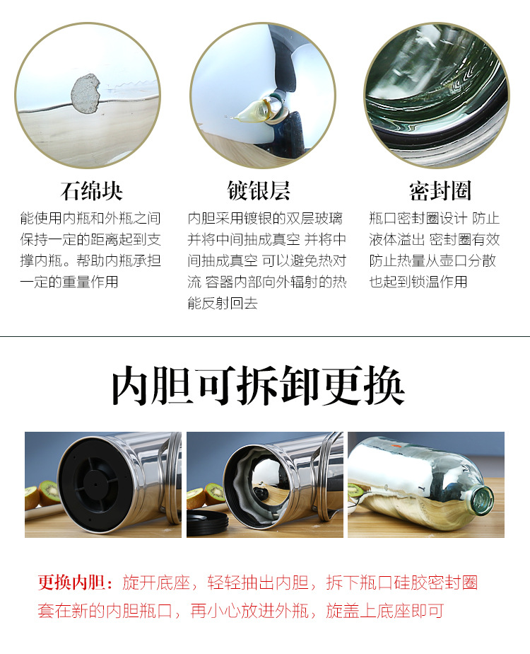 不锈钢热水瓶开水瓶暖壶外壳保温瓶家用宿舍玻璃内胆保温壶大容髑详情7
