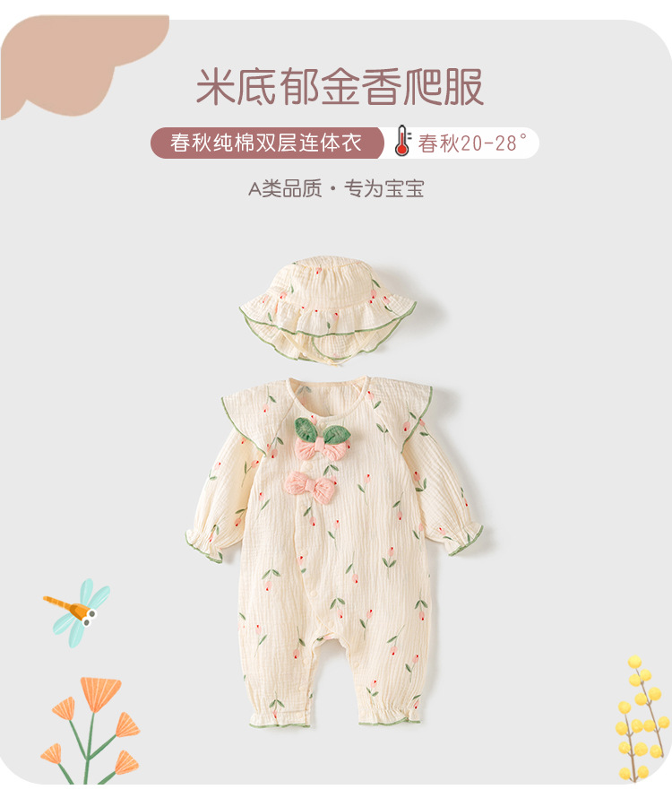辰沃童装婴儿衣服秋款女宝宝连体衣新生儿田园碎花外出服哈衣爬服详情2