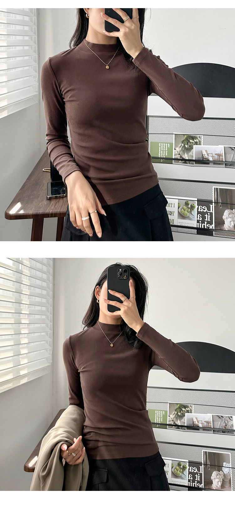 深灰色打底衫内搭小立领棉长袖t恤女黑色半高领初秋早秋上衣女潮详情11