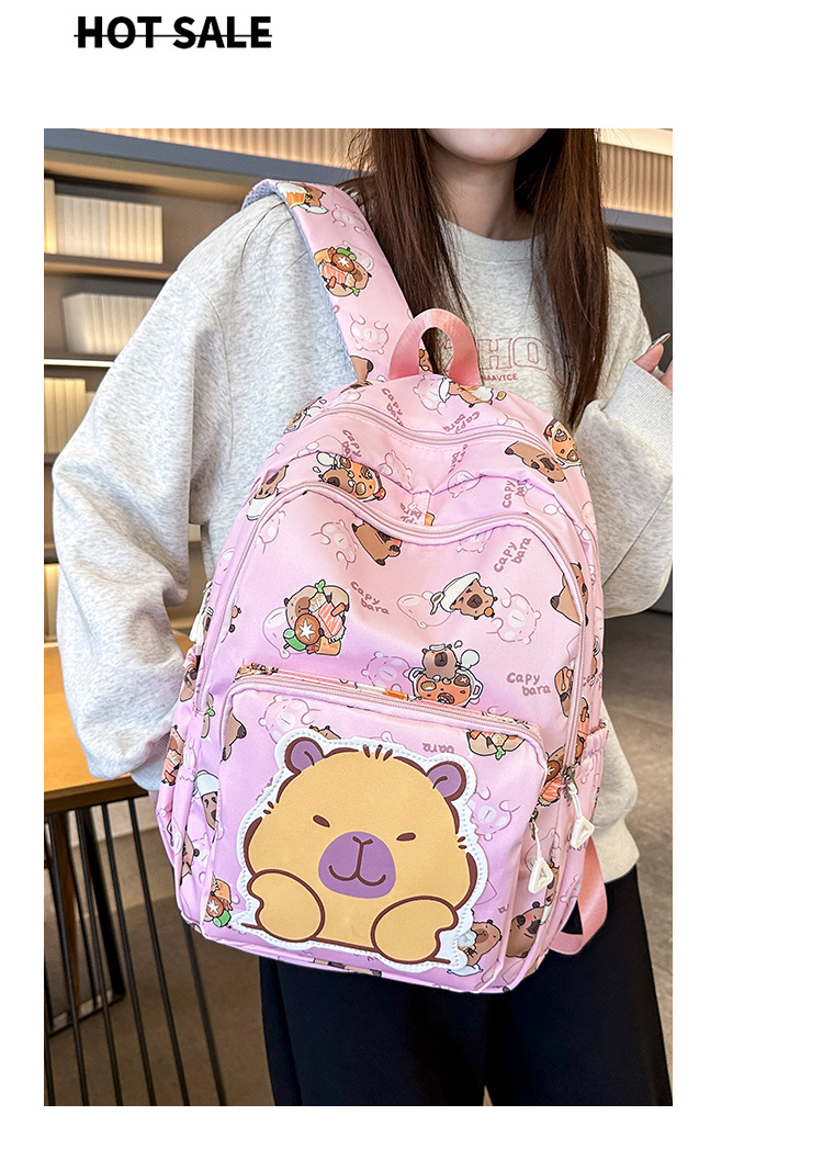 可爱印花卡通大容量卡皮巴拉书包时尚男孩女童学生轻便百搭双肩包详情15