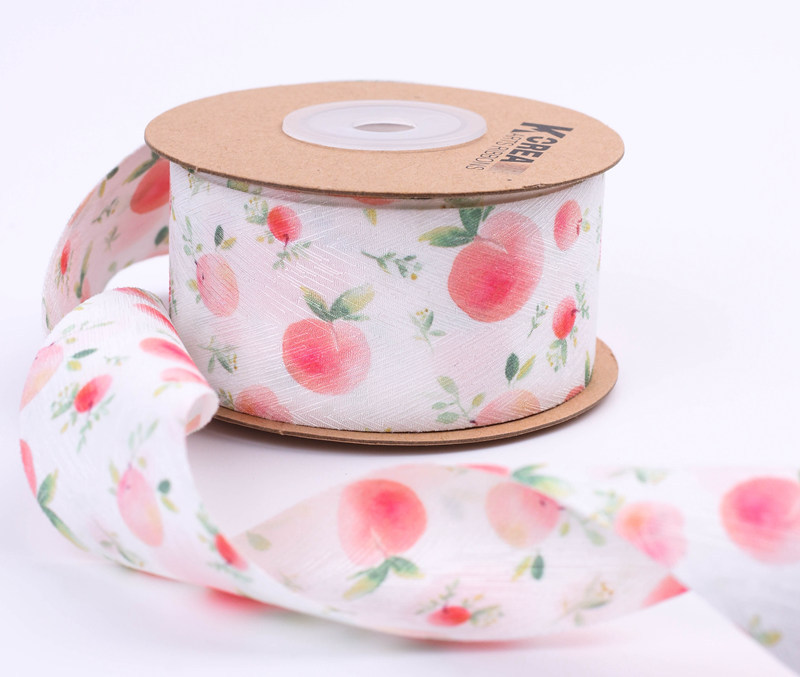 Glossy diagonal triangular pattern peach, strawberry and cherry printed ribbons DIY bow hair accessories Bow tie top hats fruit ribbons pic 8