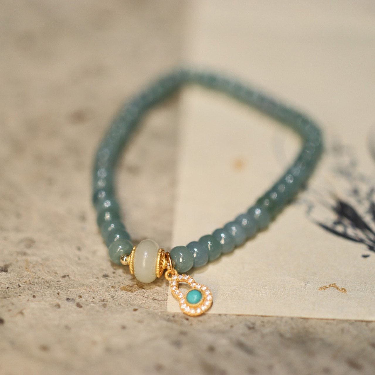 Blue water jadeite abacus bead single-loop bracelet and Tian Tian jade running ring Nan Hong accessory jewelry bracelet for good fortune and auspiciousness pic 23