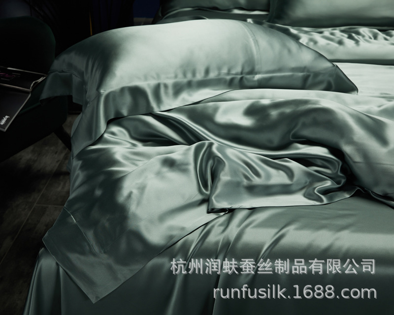 Heavyweight 25mm 100% mulberry silk bedding, wedding silk four-piece set, silk quilt cover and bed sheet pic 46