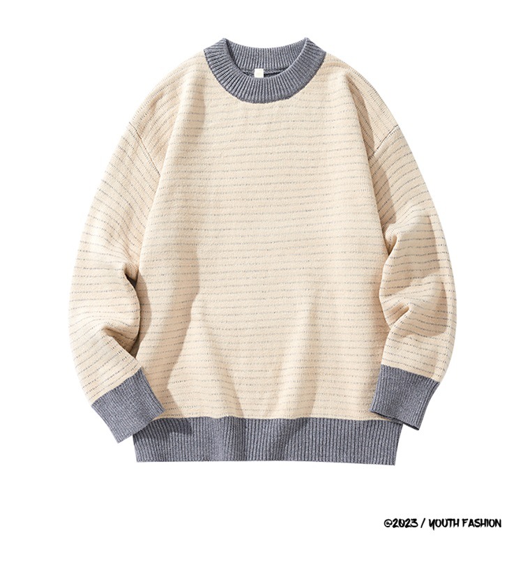 圆领毛衣男士2023新款休闲百搭宽松慵懒风秋冬季加厚潮牌针织衫详情8