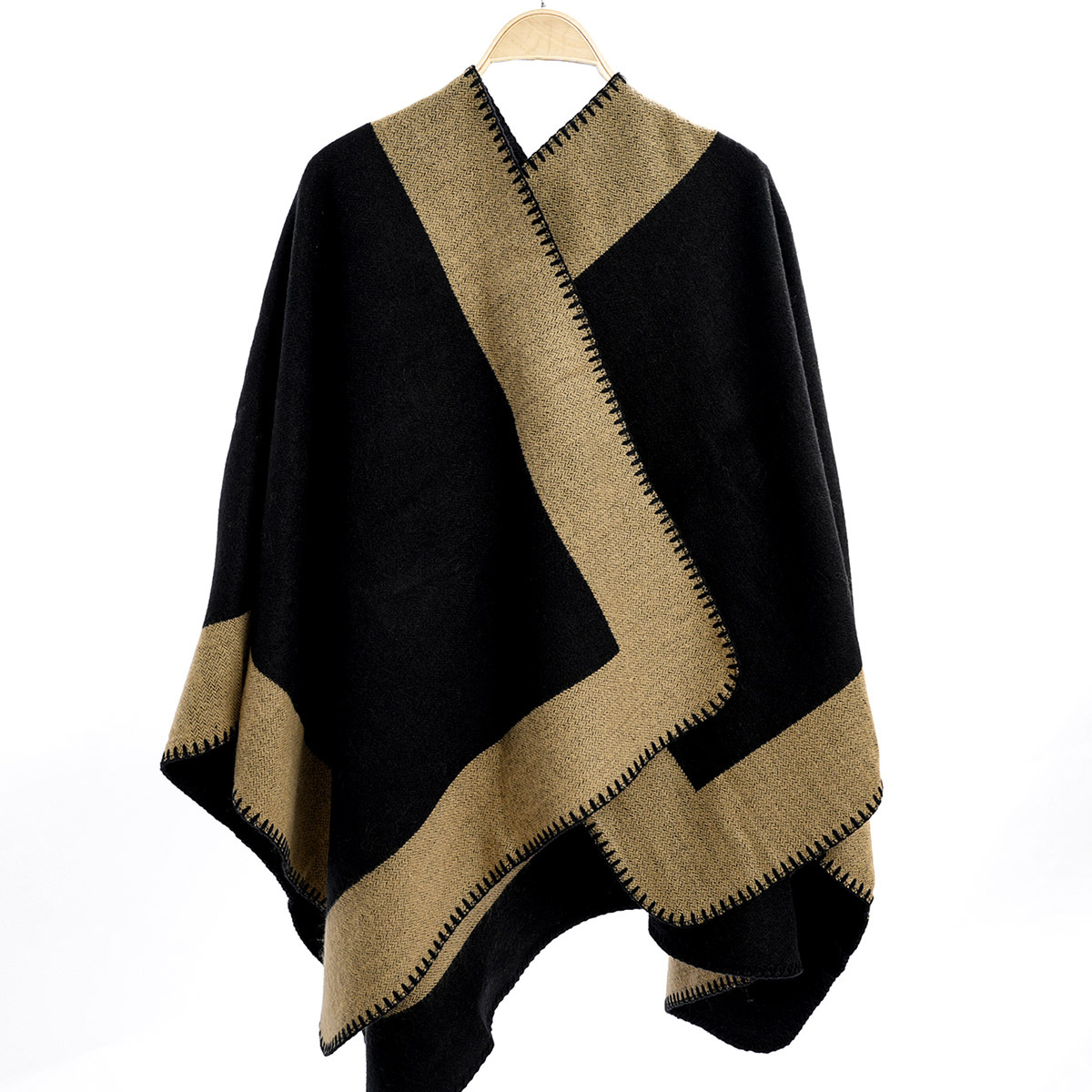 冬季跨境披肩加厚保暖长款拼接色披风仿羊绒双面两用女士时尚斗篷详情5