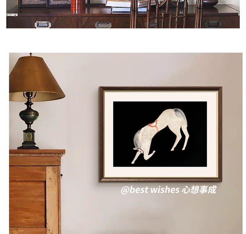 常玉小马装饰画法式复古中古风挂画餐厅客厅小众艺术壁画详情3
