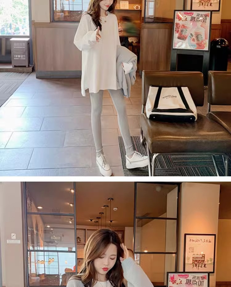 White pure cotton long-sleeved T-shirt for women, spring and autumn new Korean style loose fleece long-sleeved top paired with shark pants pic 5