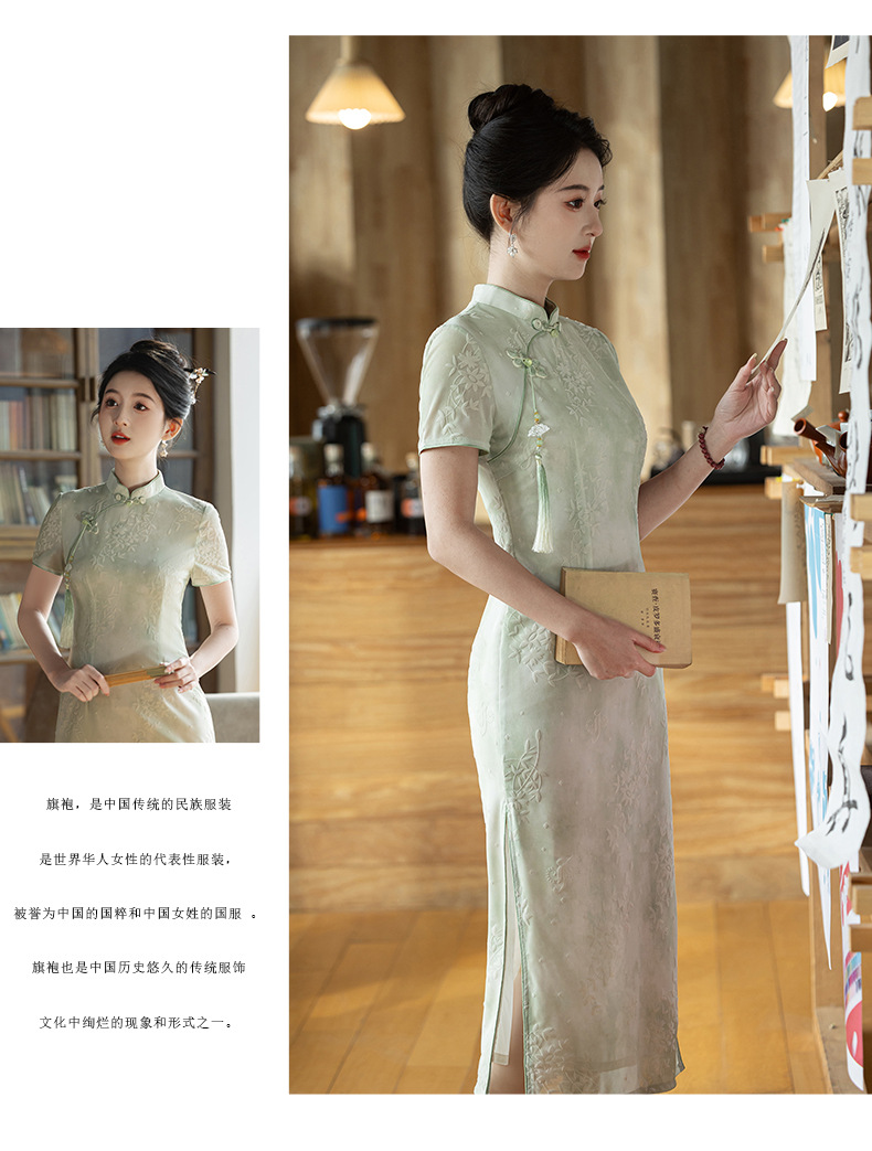 国潮风斜襟盘扣改良旗袍连衣裙女夏季复古素雅年轻款气质名媛裙子详情10