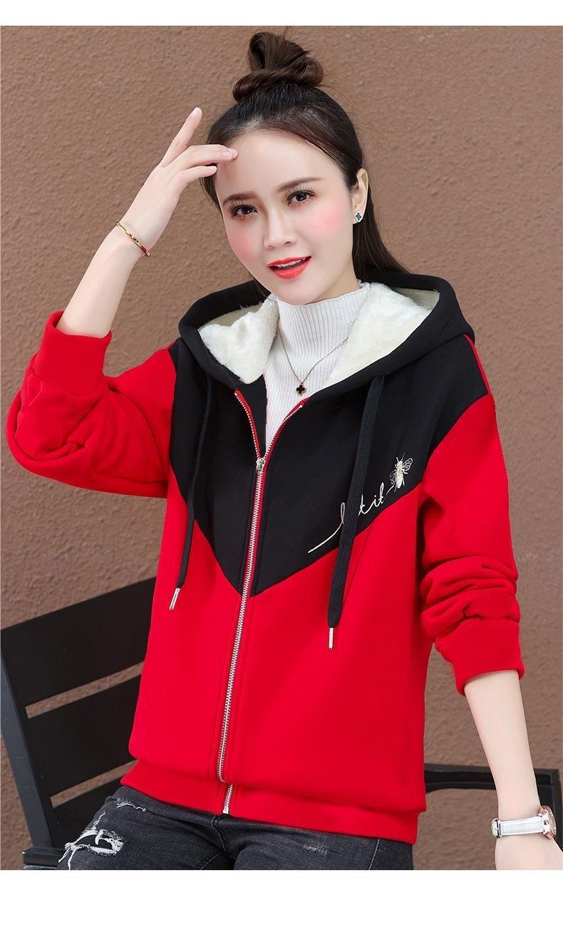 加绒女士卫衣2022年新款秋冬季加厚拉链开衫外套时尚保暖冬款详情9