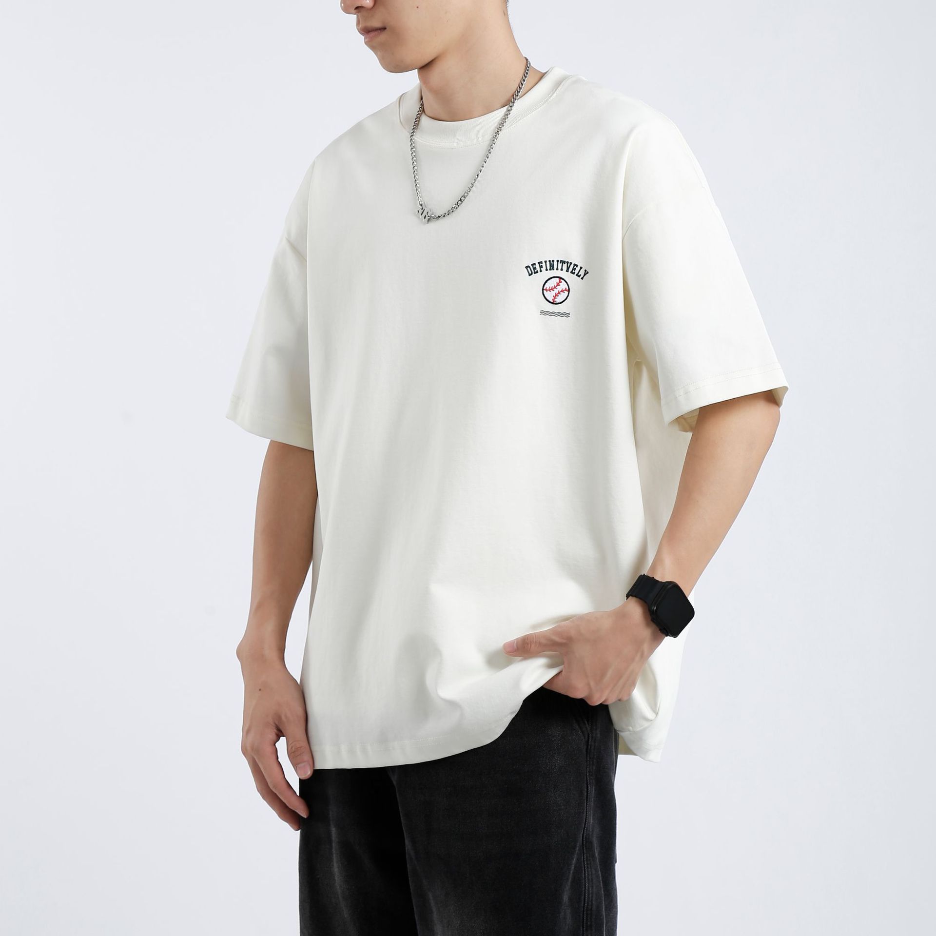 阿尔图220G重磅纯白印花短袖t恤男潮牌潮流夏季休闲宽松圆领上衣详情20