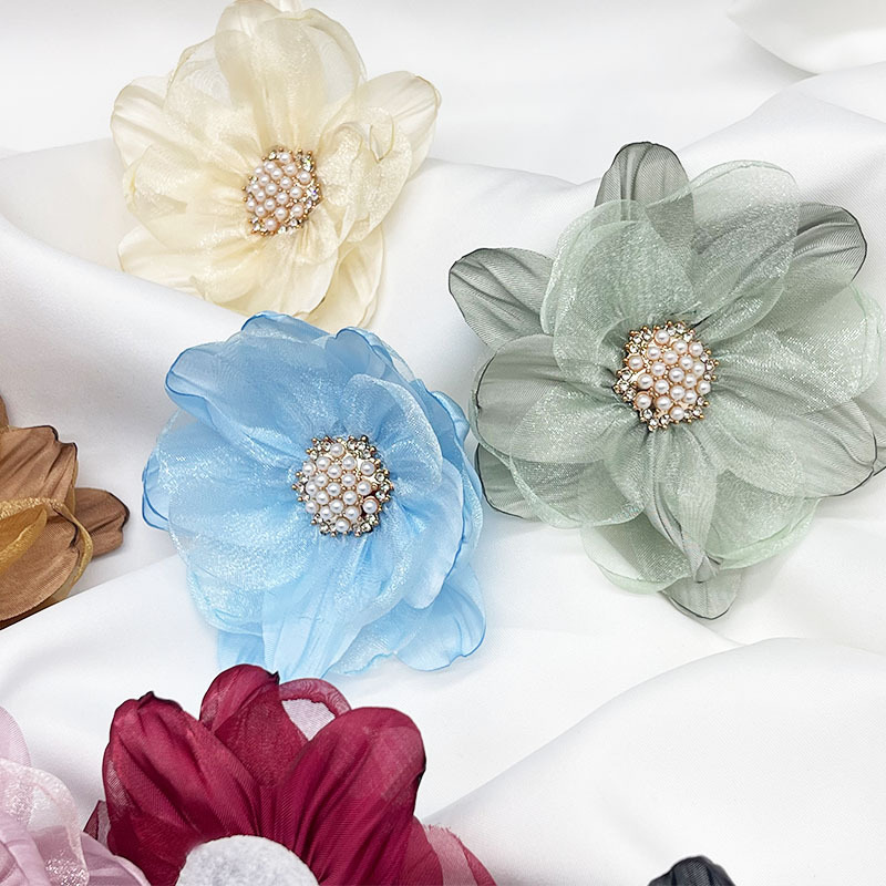 Multi-layer three-dimensional gauze flower hand-beaded diy dress shoe flower brooch accessory, Organza flower accessory pic 8