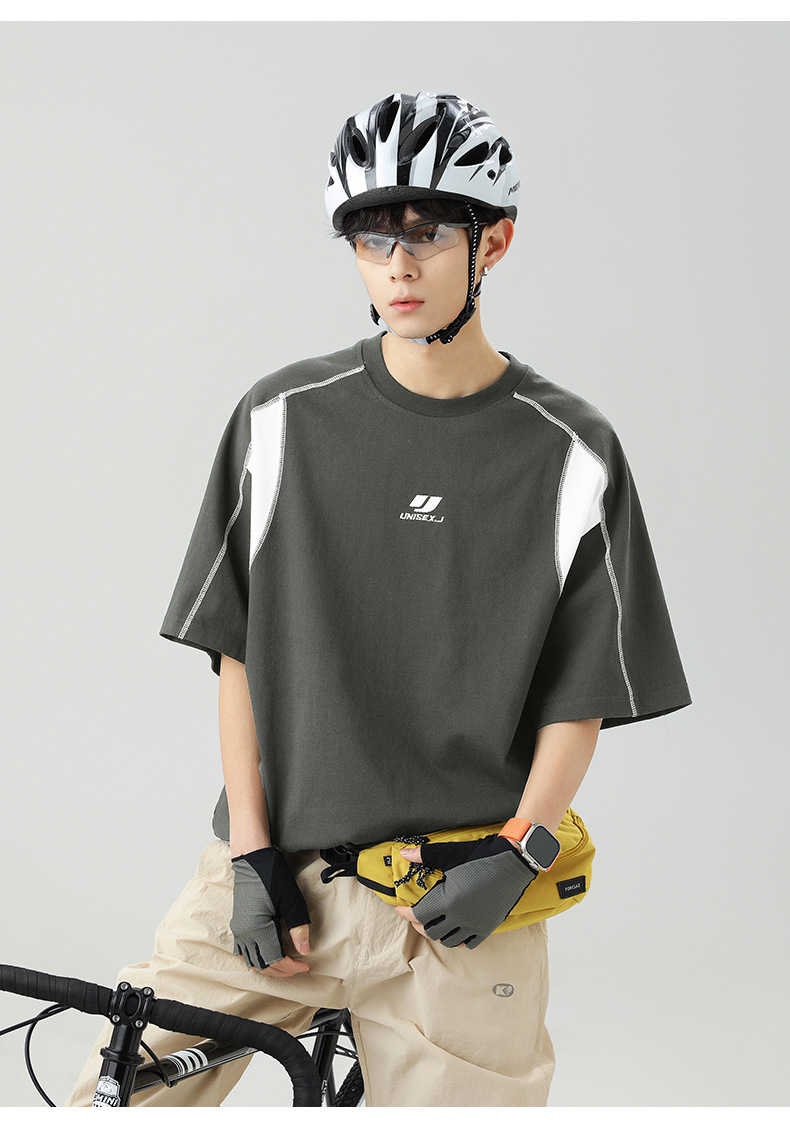 Retro embroidered pure cotton short-sleeved T-shirt for men, a new summer style with contrasting colors and bright thread patchwork design, an American trendy brand T-shirt pic 21