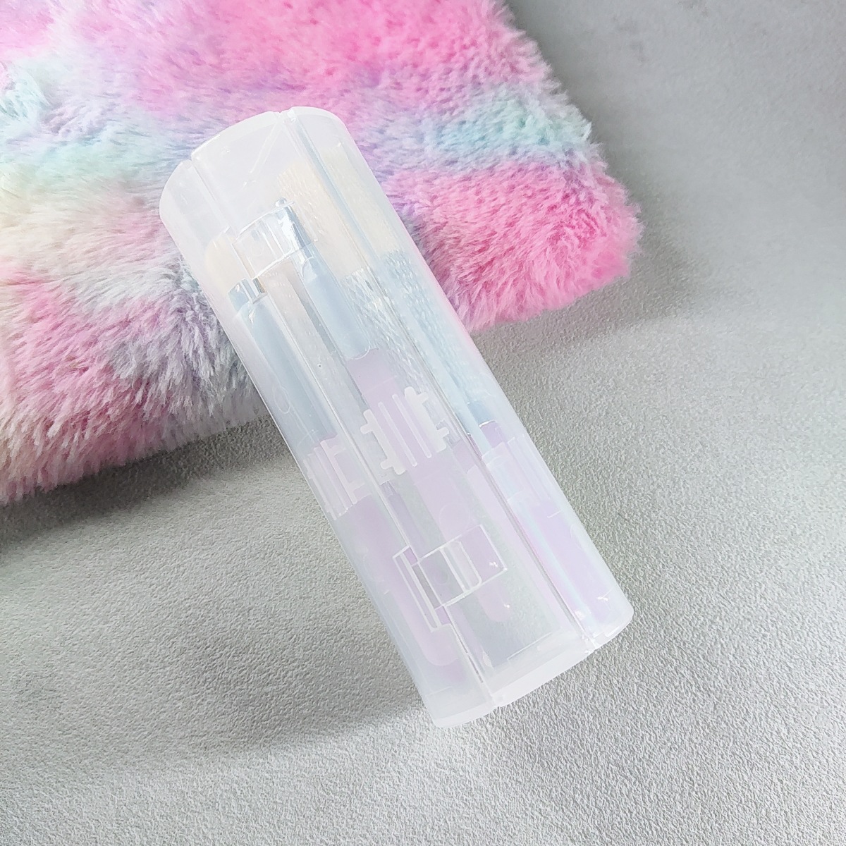 新品现货款水晶杆套刷PVC盒装6合一便携式收纳桶仿羊毛化妆刷批发详情5