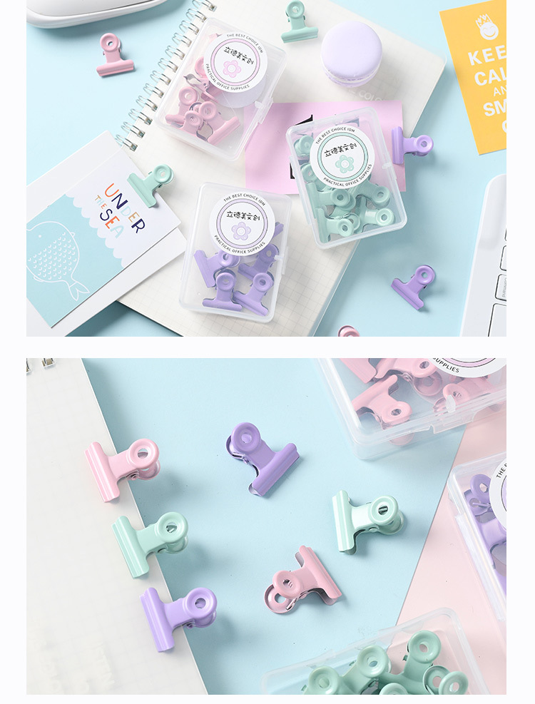Lidemei Cultural and Creative Fresh Macaron Office Supplies Small Box, Long Tail clip, stapler, Paperclip binding set pic 11