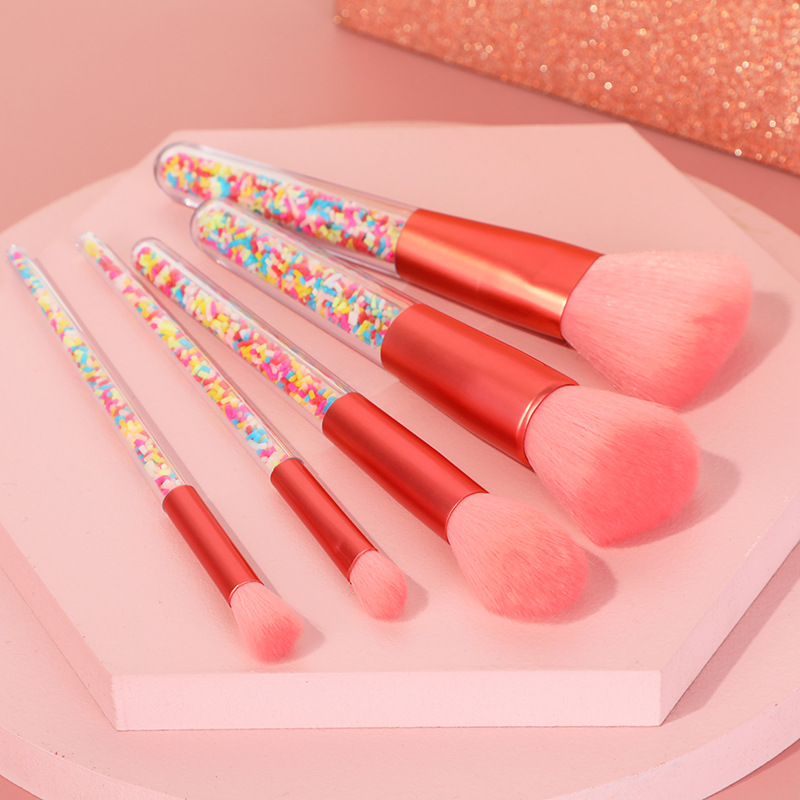 High appearance level 5-piece makeup brush candy set, pink particle rainbow brush, fresh and clean multi-functional makeup brush in stock pic 4