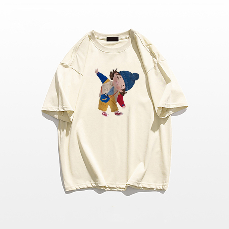 重磅纯棉正肩短袖t恤女2025夏季宽松新款ins美式卡通印花半袖上衣详情11