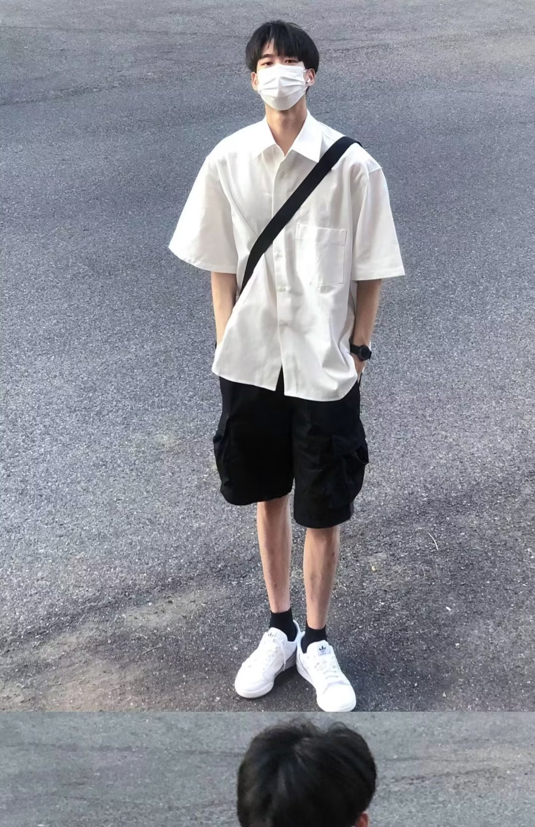 2023新款夏季痞帅宽松纯白色高级感衬衫男士短袖休闲衬衣一件代发详情13