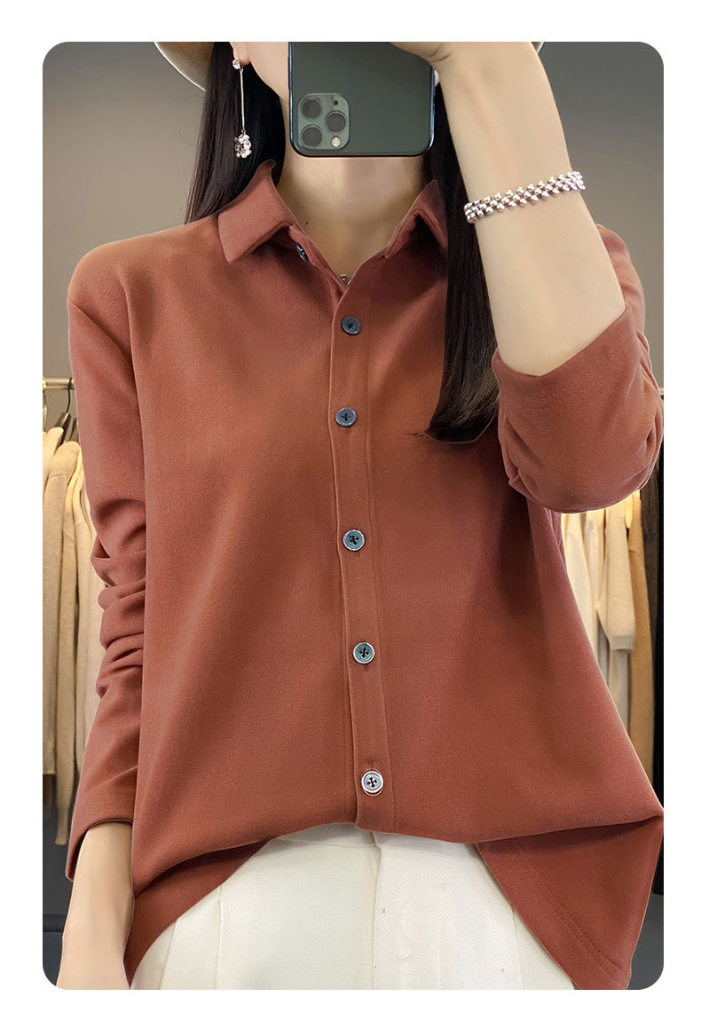 24春秋双面德绒衬衫女POLO领磨毛保暖内搭开衫衬衣长袖上衣新款详情11