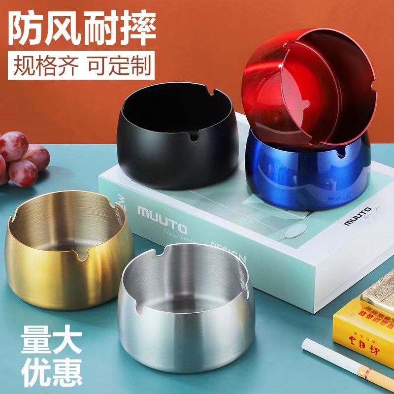 酒店家用不锈钢烟灰缸网吧家居客厅金属防风大号防摔个性烟缸创意详情4