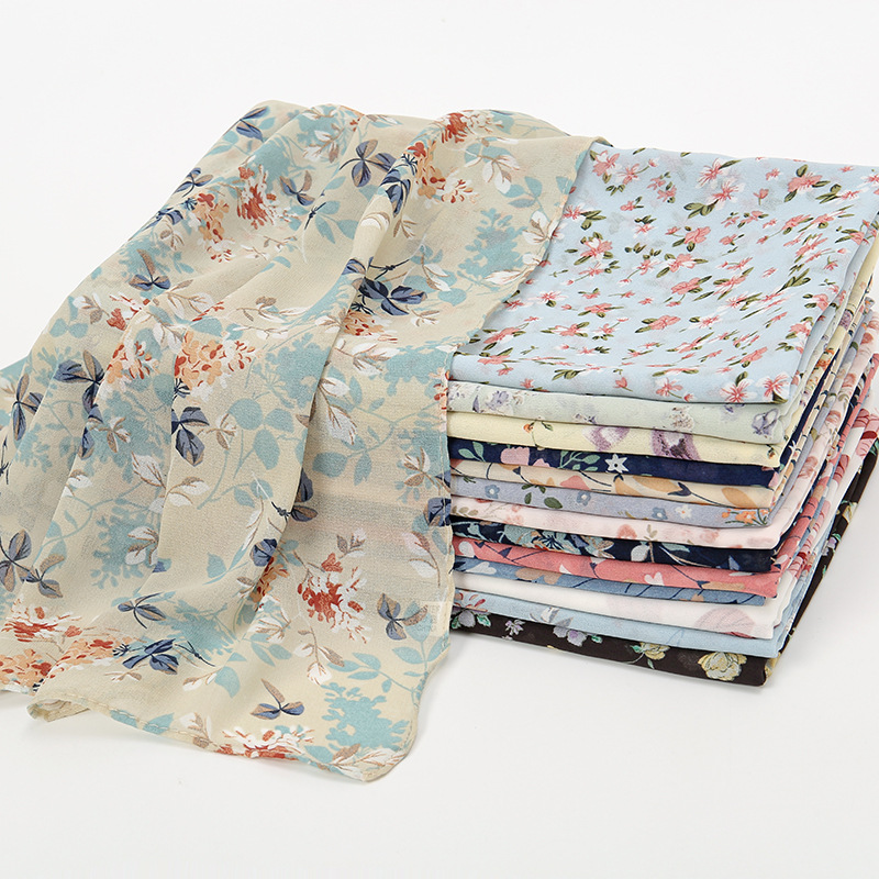 马来西亚新款女士包头长巾小碎花珍珠雪纺防晒披肩穆斯林包头纱巾详情20