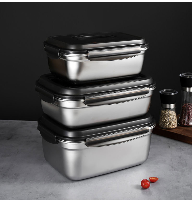 304 stainless steel food storage box, large-capacity kitchen grain sealed box with handle, refrigerated storage box, bento box pic 17