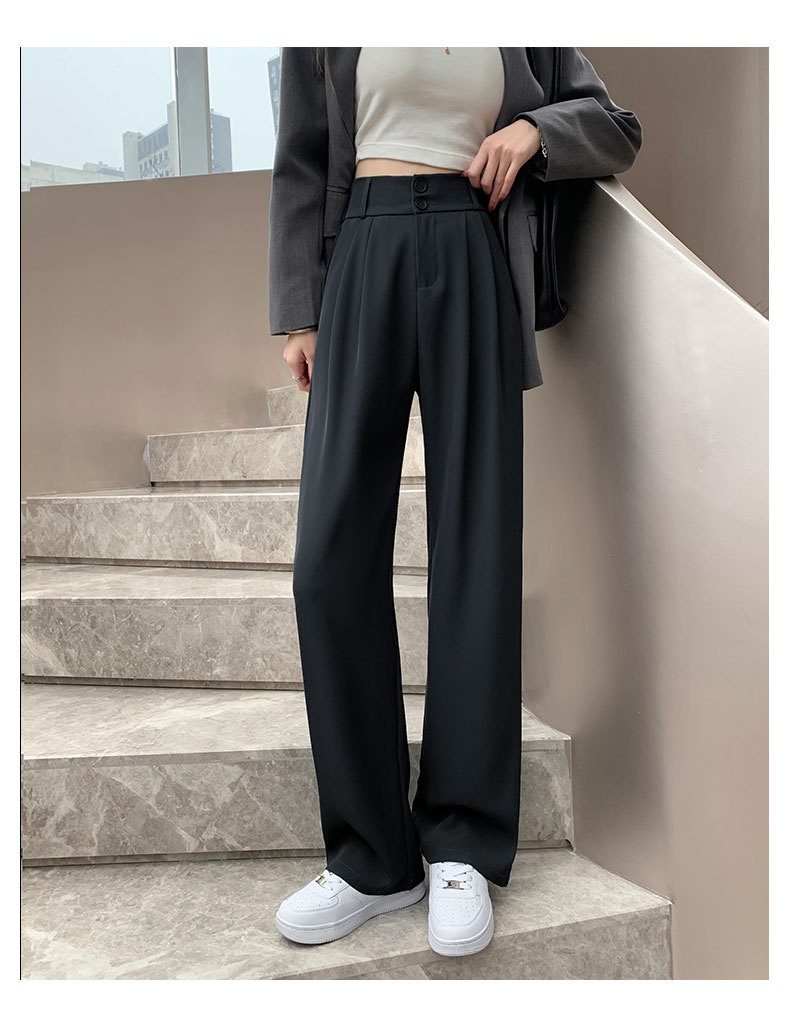 阔腿裤女春秋高腰显瘦垂感梨形身材裤子直筒拖地裤双扣休闲西装裤详情23