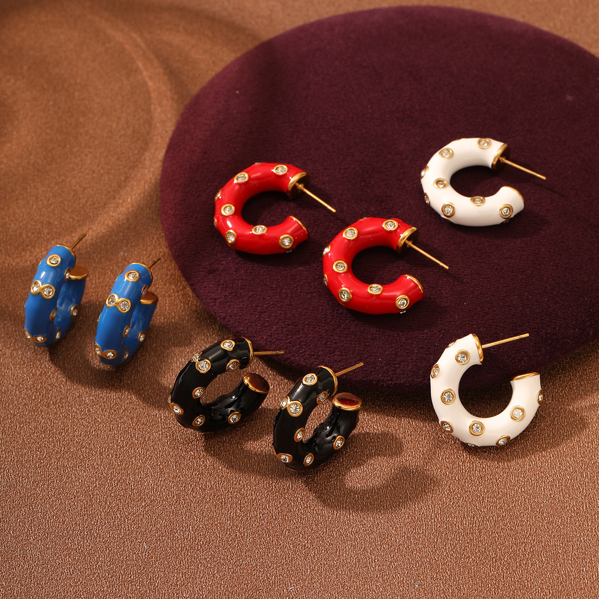 夏季彩色滴油钛钢耳环简约设计百搭轻奢高级感夏天水滴耳饰不掉色详情7