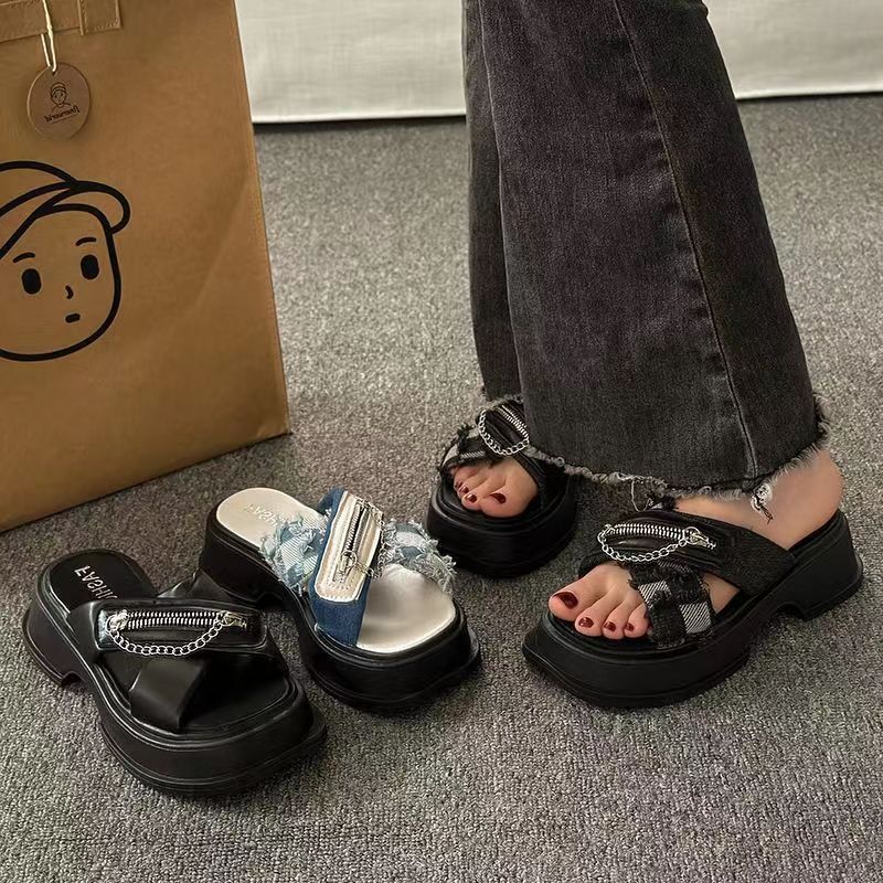 现货厚底高跟拖鞋女夏季外穿2024年时尚凉拖松糕底增高女露趾拖鞋详情6