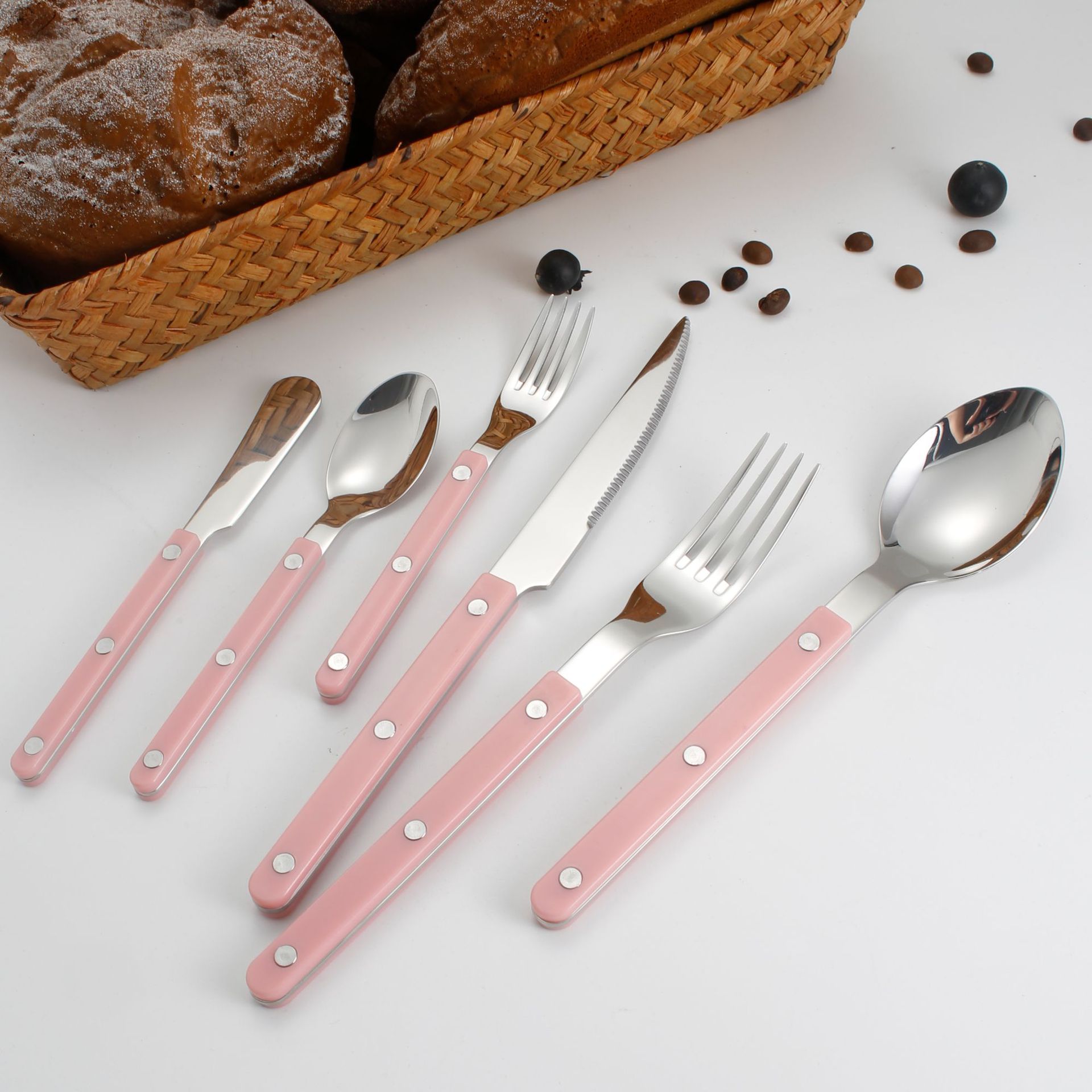 Handle nail tableware, 304 stainless steel tableware, ins Nordic-style spoons, high appearance level acrylic Western-style knives, forks and spoons pic 16