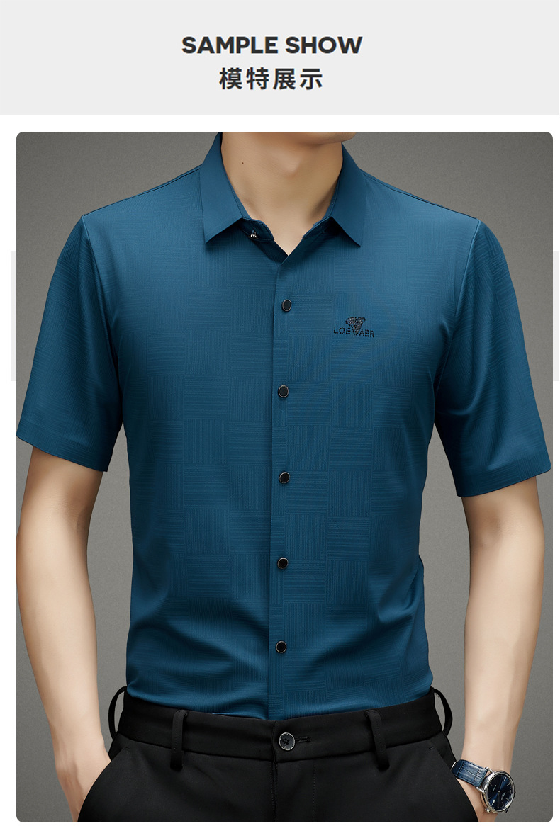 衬衫短袖男夏季新款抖快热卖轻商务中年短袖衬衫翻领修身休闲短袖详情39