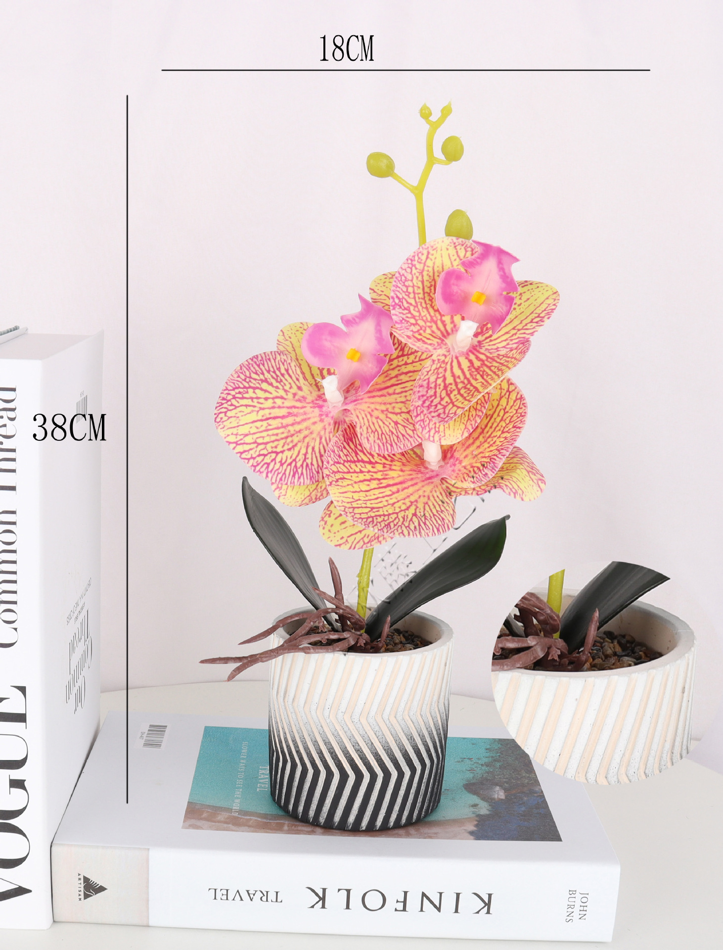 Maceta de cemento simulación phalaenopsis 3 cabezas maceta/bonsái simulación/flor simulación creatividad interior cámara pequeña pieza/amazon pic 4