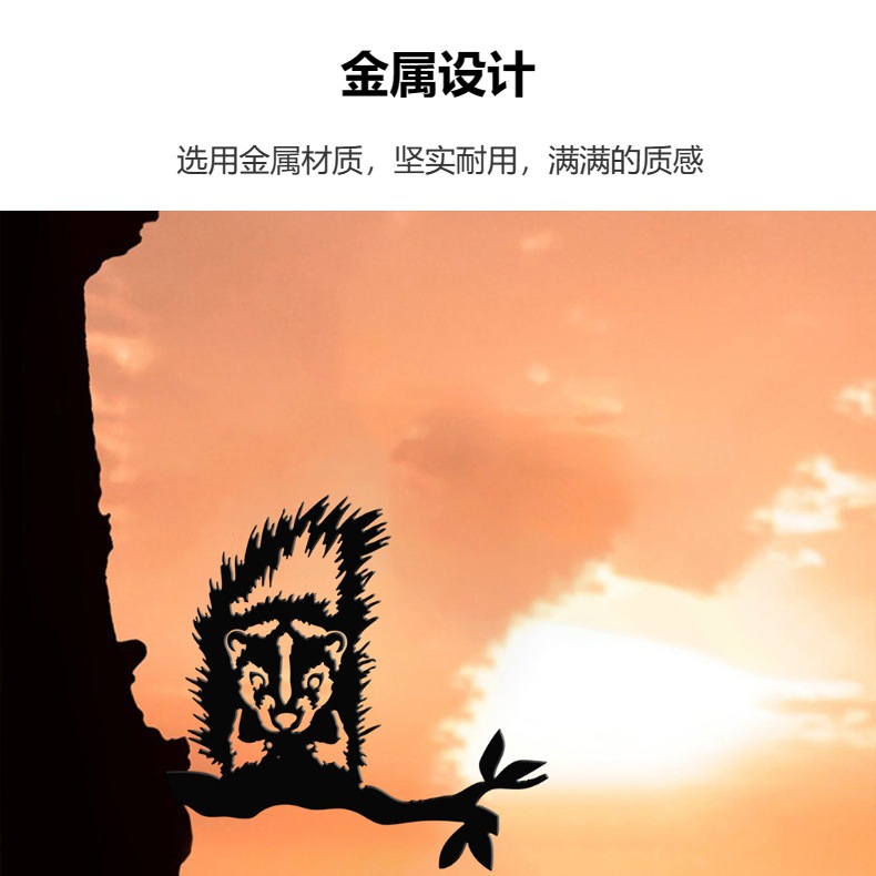 森林户外动物装饰树插松鼠仿真线条镂空黑色铁艺庭院修饰插件跨境详情4