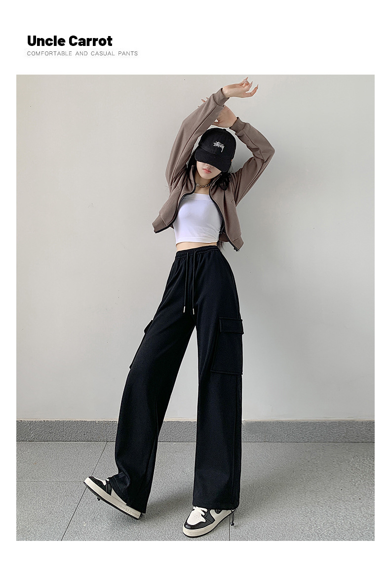 工装运动裤女2023秋冬新款牛奶丝高腰宽松显瘦直筒休闲窄版阔腿裤详情29