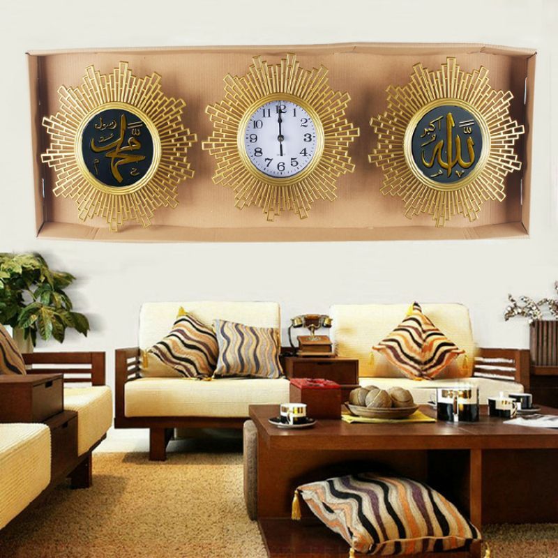European, American and Arabic gilded living room wall clock, household watch, sofa background wall clock, modern and simple wall clock, three-in-one wall clock pic 17