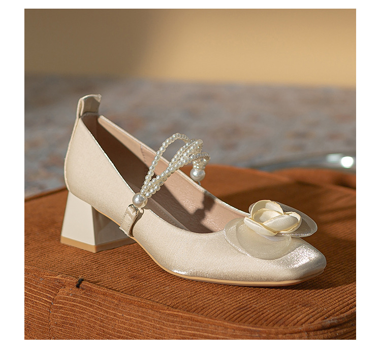 法式玛丽珍方头单鞋女2024春夏新款粗跟中跟女鞋百搭花朵绸缎鞋子详情28