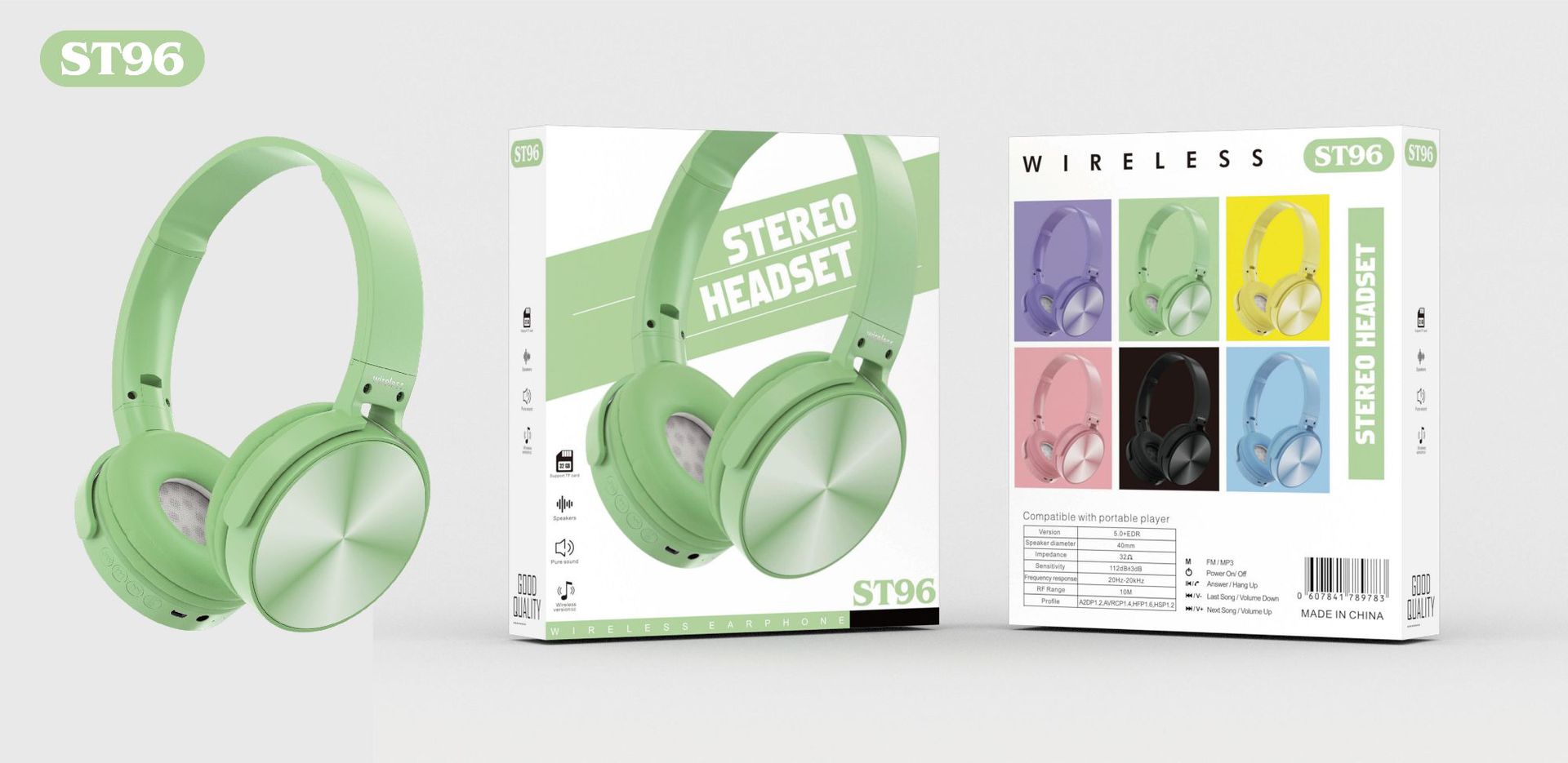 New Maca headband wireless Bluetooth Headphones ST96 with SIM card FM radio Bluetooth 5.0 factory pic 2