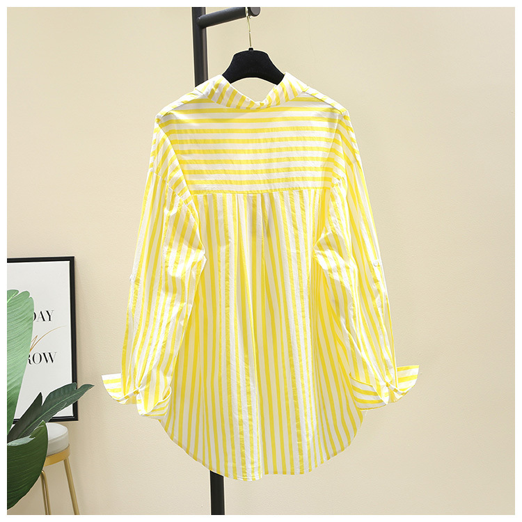 2025春夏新款长袖衬衫女时尚休闲竖条纹韩版宽松衬衣女外穿详情17