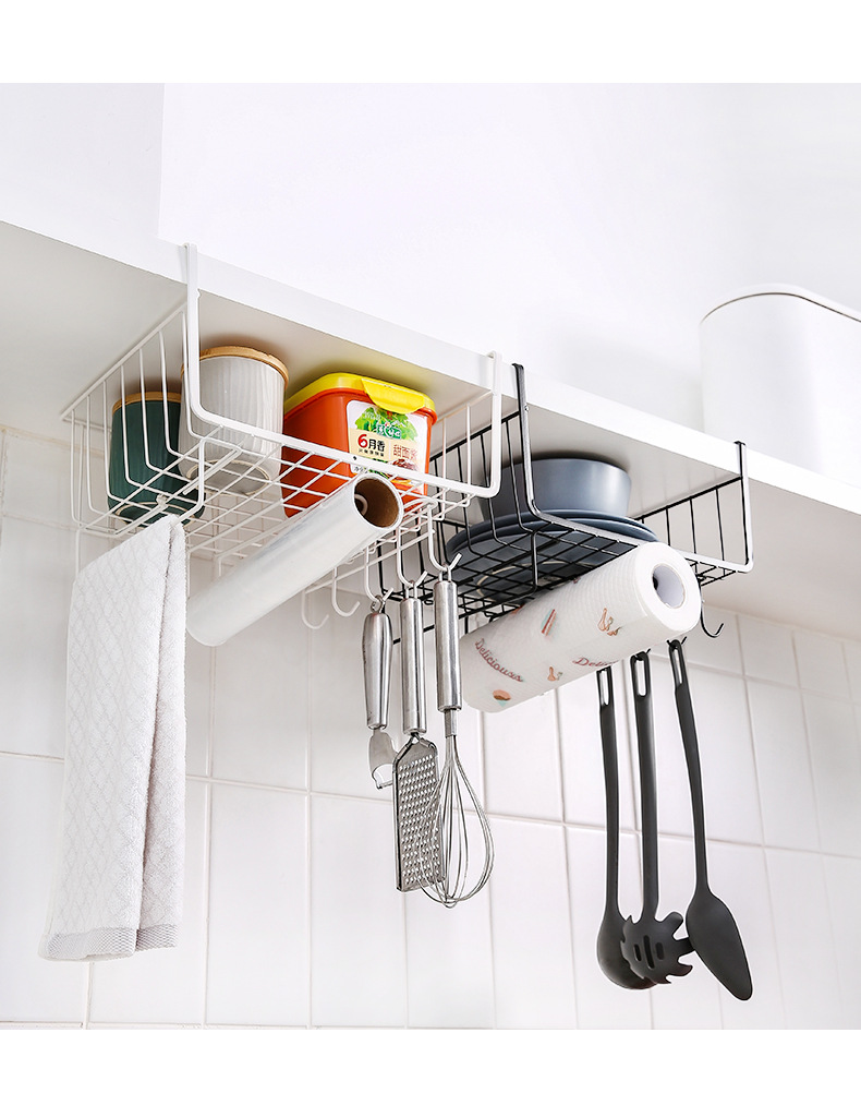 Household wardrobe storage rack, kitchen cabinet bottom hanging rack, mezzanine hanging basket, hanging storage and organization rack, household storage basket pic 16