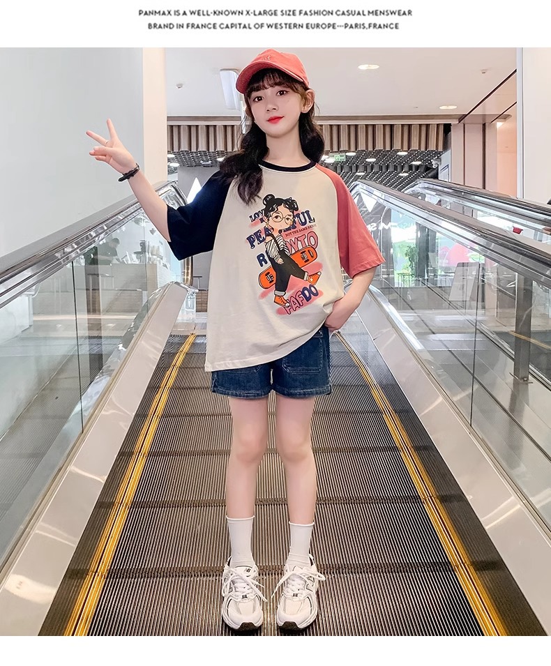 女童T恤2024新款夏季儿童纯棉短袖时髦宽松上衣夏装大童女孩网红详情12