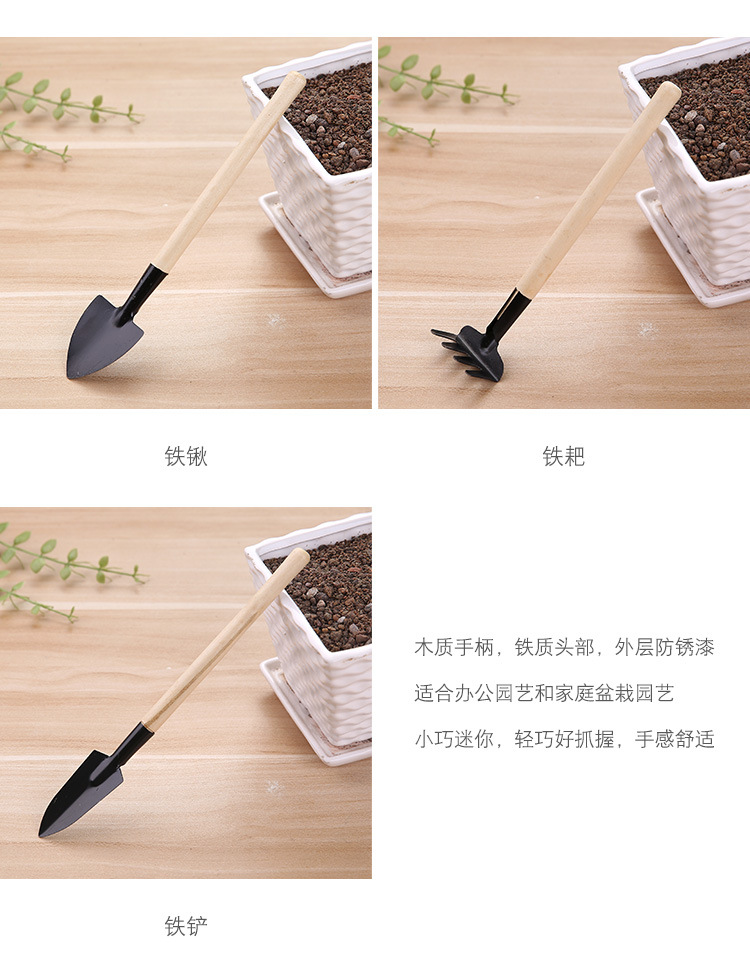 园艺工具三件套 迷你园林小铁铲/耙/锹 多肉植物盆栽种花松土铲详情3