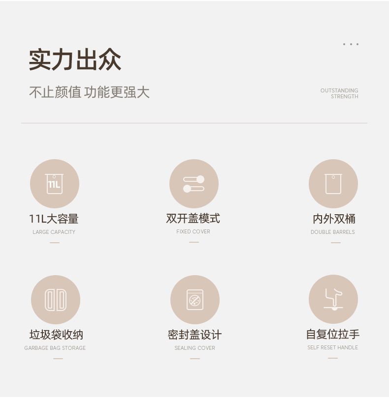 垃圾桶脚踏式家用客厅卧室卫生间厕所带翻盖高颜值厨房厨余垃圾筒详情2